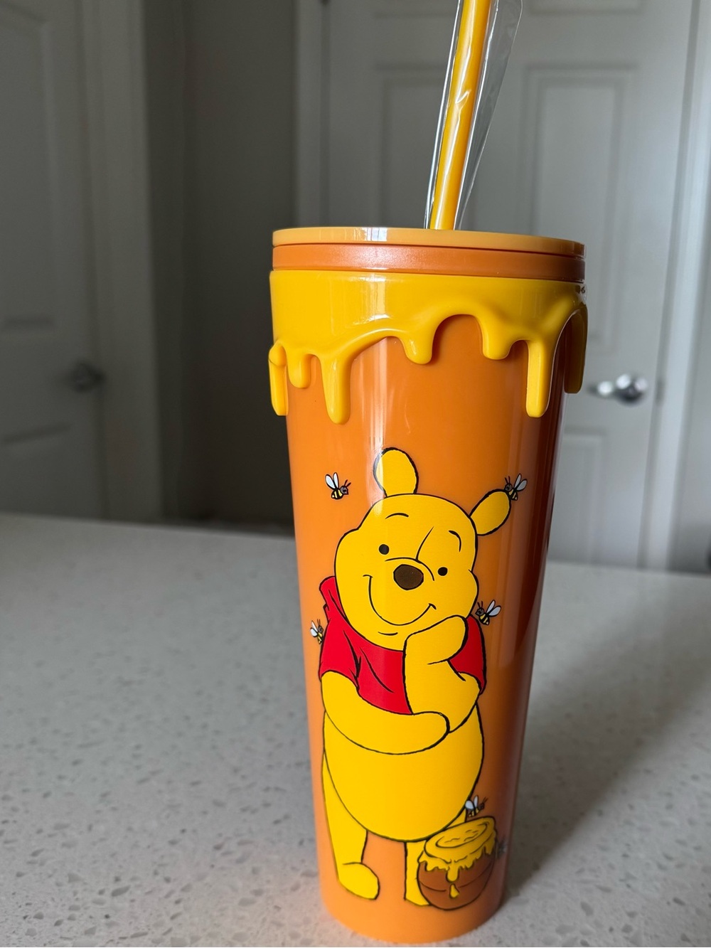 Disney Winnie the Pooh Yellow Honey Drip Straw double walled Tumbler 24oz